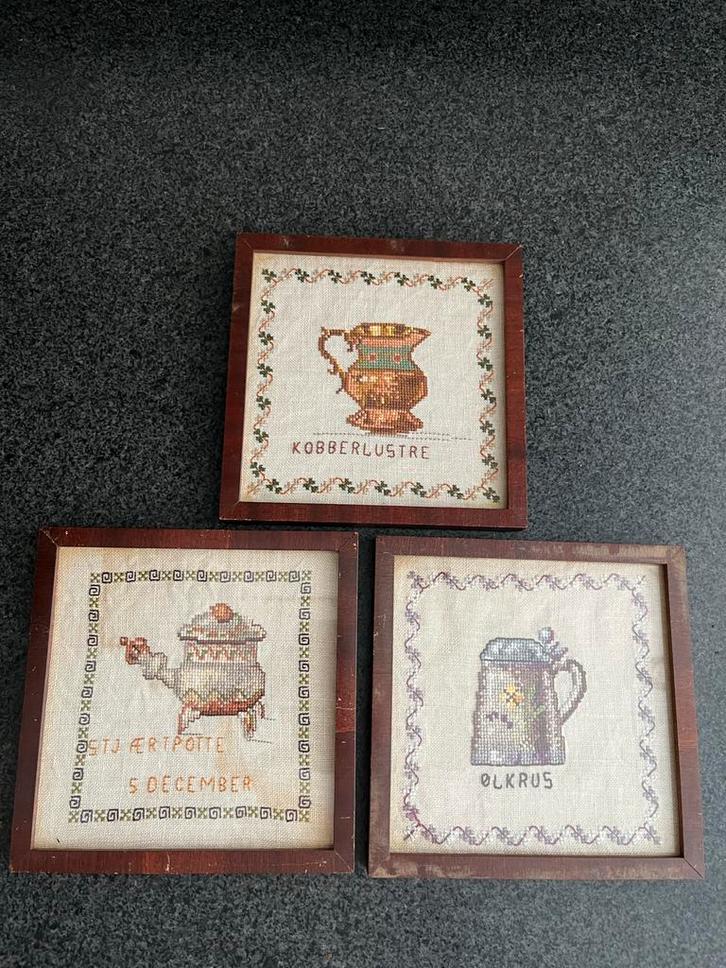 Oude Noorse of Deense Borduurwerkjes - Set van 3, Antiek en Kunst, Antiek | Kleden en Textiel, Ophalen of Verzenden