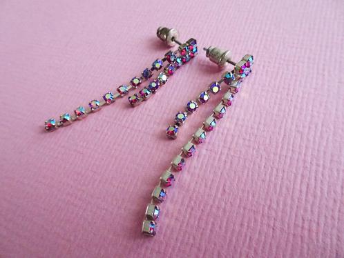 jwg Lange vintage 80s aurora borealis strass oorbellen roze, Sieraden, Tassen en Uiterlijk, Antieke sieraden, Oorbellen, Overige materialen