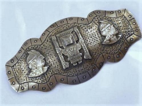 Oude 925 zilver Inka broche uit Peru, gesigneerd (7337-3868), Sieraden, Tassen en Uiterlijk, Antieke sieraden, Broche, Zilver