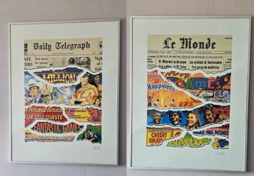 2 x Arno Arts zeefdruk LE MONDE en DAILY TELEGRAPH (1987) beschikbaar voor biedingen