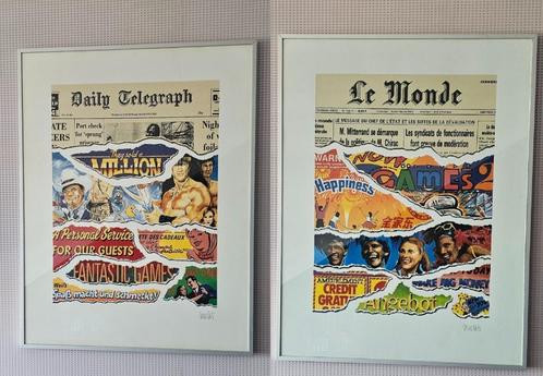 2 x Arno Arts zeefdruk LE MONDE en DAILY TELEGRAPH (1987), Antiek en Kunst, Kunst | Litho's en Zeefdrukken, Ophalen of Verzenden