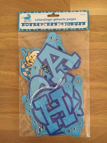 Letterslinger ooievaar+baby blauw - Hoera een jongen beschikbaar voor biedingen