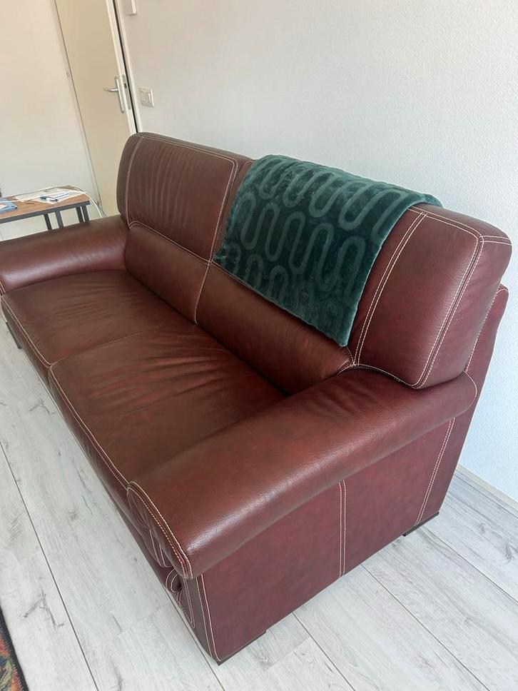 Leren Zitbank & Fauteuil - Dik Leer 2, Huis en Inrichting, Banken | Bankstellen, Gebruikt, Rechte bank, Vierpersoons of meer, Leer