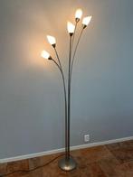 Art deco vloerlamp met 5 sprieten Jaren '50 design, Messing,, Huis en Inrichting, Ophalen of Verzenden, Gebruikt, Glas, 200 cm of meer