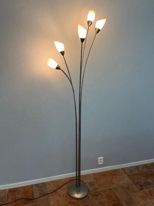 Art deco vloerlamp met 5 sprieten Jaren '50 design, Messing,, Huis en Inrichting, Lampen | Vloerlampen, Gebruikt, 200 cm of meer