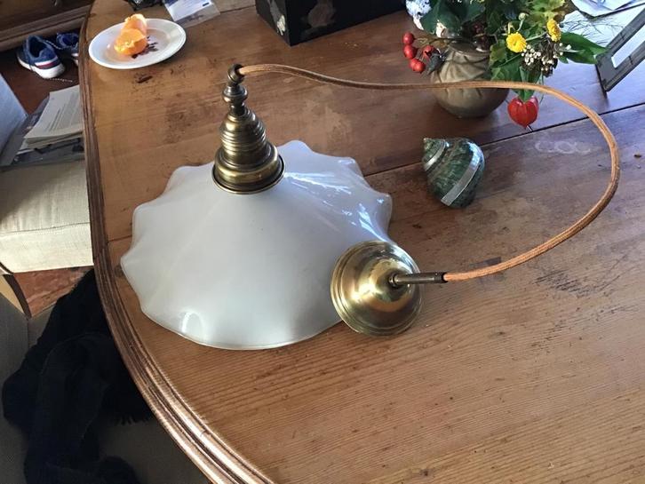 Antiek Hanglampje met Glazen Kap, Huis en Inrichting, Lampen | Hanglampen, Gebruikt, 75 cm of meer, Glas, Ophalen of Verzenden