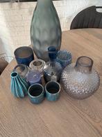 Blauwe vaasjes en kaarsenhouders, Huis en Inrichting, Woonaccessoires | Vazen, Ophalen, Blauw, Minder dan 50 cm, Glas