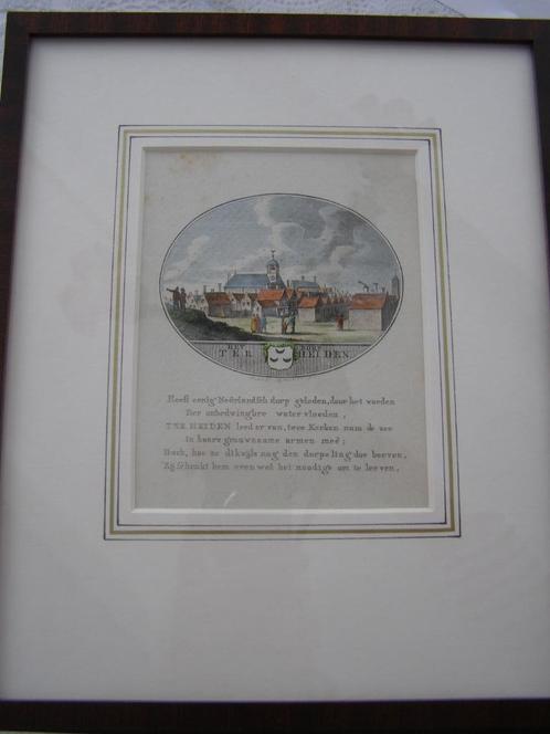 Antieke gravure Dorp ter Heiden 18e eeuw handgekl, ingelijst, Antiek en Kunst, Kunst | Etsen en Gravures, Ophalen of Verzenden