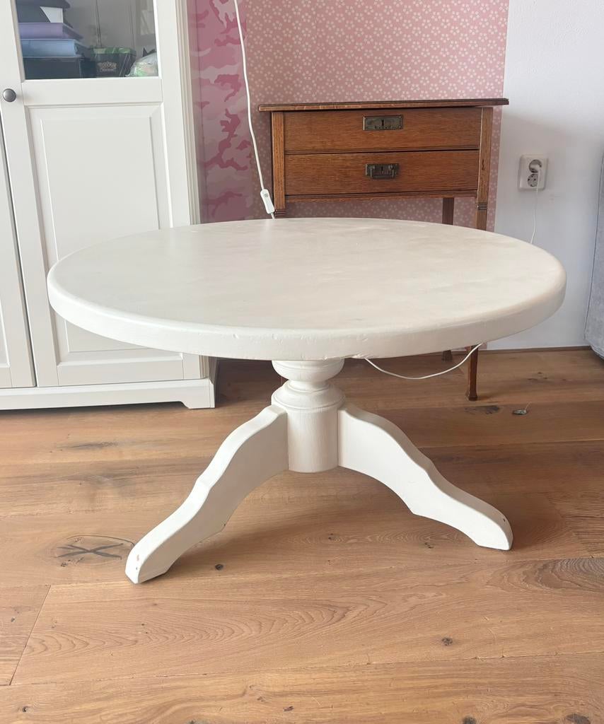 Witte Ronde Bijzettafel, Ophalen, Zo goed als nieuw, Rond, 50 tot 100 cm