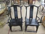 Oer 11040 antieke set van 2 zwarte Chinese armstoelen, Huis en Inrichting, Stoelen, Ophalen, Gebruikt, Twee, Zwart