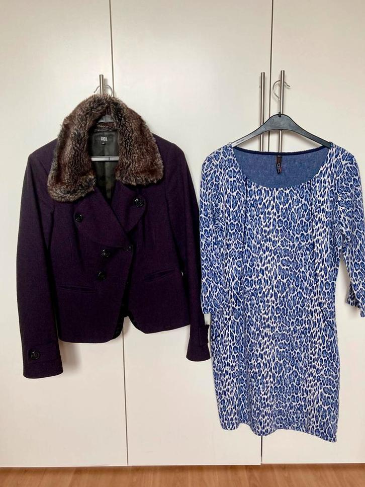 Jasje, colbert gevoerd; en jurkje, print, 3/4 mouw., Kleding | Dames, Jasjes, Kostuums en Pakken, Gedragen, Maat 38/40 (M), Overige kleuren