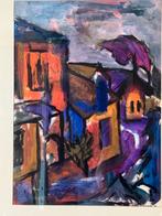 Kleurrijk Schilderij van Huizen gesigneerd, Ophalen of Verzenden