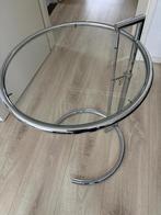 Glazen bijzettafel in hoogte  verstelbaar, Ophalen, Minder dan 55 cm, Rond, 60 cm of meer