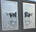 Set openslaande deuren met geëts glas pauwen 214x157cm., Ophalen