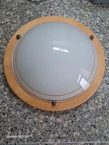 Vintage Plafondlamp Hout/Glas. Diameter 30 cm. beschikbaar voor biedingen