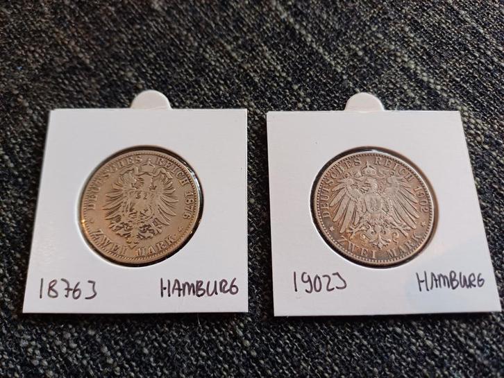 Set 2 Stuks 2 Mark Hamburg Zilver, Postzegels en Munten, Munten | Europa | Niet-Euromunten, Setje, Duitsland, Zilver, Ophalen of Verzenden