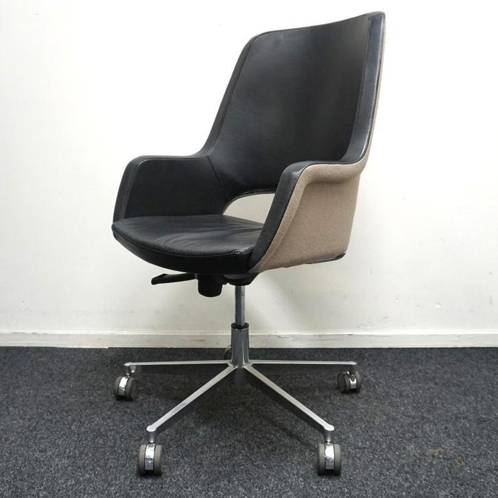 Mpiu Juliette J101 Vergaderstoelen | Zwart Leer / Beige stof, Huis en Inrichting, Stoelen, Gebruikt, Vijf, Zes of meer stoelen