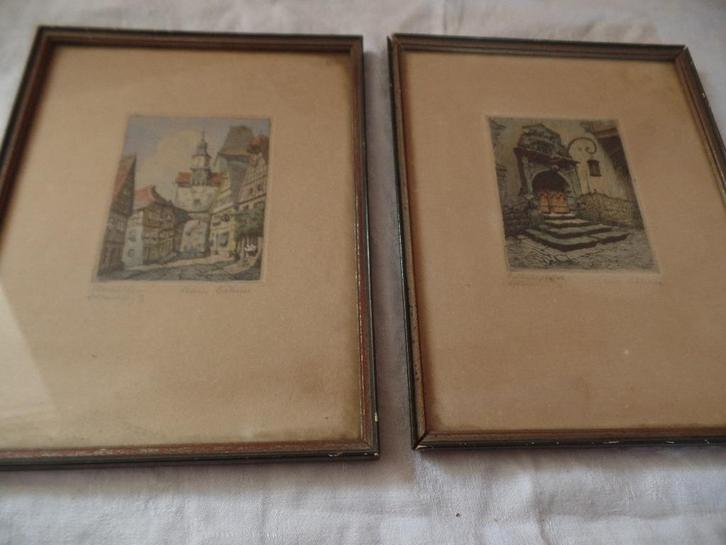 ets Hans Böhme Rothenburg duitsland kleurenets gesigneerd, Antiek en Kunst, Kunst | Etsen en Gravures, Ophalen of Verzenden