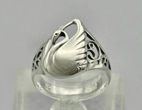 Zilveren Art Nouveau ring met zwaan. 2025/571., Antiek en Kunst, Antiek | Goud en Zilver, Zilver, Ophalen of Verzenden