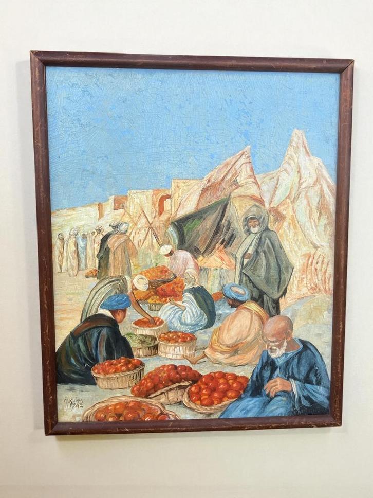 Markt Noord  Afrika 1942 soldat M . Kleinen, Antiek en Kunst, Kunst | Schilderijen | Klassiek, Ophalen