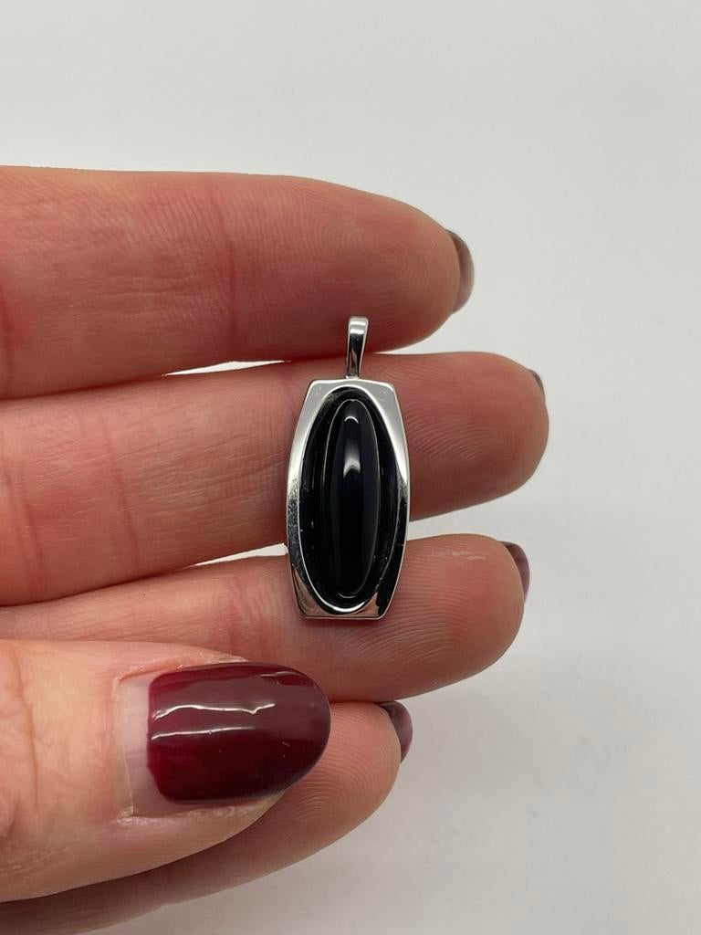 C445 Prachtige zilveren onyx hanger, Sieraden, Tassen en Uiterlijk, Antieke sieraden, Ophalen of Verzenden, Zilver, Hanger, Met edelsteen