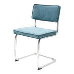 Retro stoel in ribstof (2), Huis en Inrichting, Stoelen, Blauw, Twee, Stof, Retro