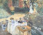 Oud schilderij dames in de theetuin, Ophalen of Verzenden