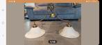 Klassieke hanglamp messing met glazen lampenkappen, Ophalen, Gebruikt, Glas, 50 tot 75 cm