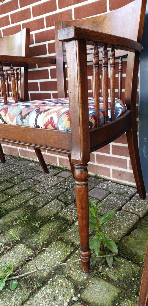 6 kersenhout eetkamer armstoelen, Huis en Inrichting, Stoelen, Zo goed als nieuw, Stof, Bruin, Ophalen