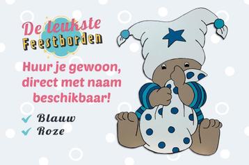 Geboortebord Baby met muts blauw goedkoop huren voor jongen beschikbaar voor biedingen