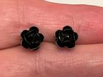 Zilveren oorbellen Roosjes zwart glas ., Verzenden, Gebruikt, Zilver, Zilver