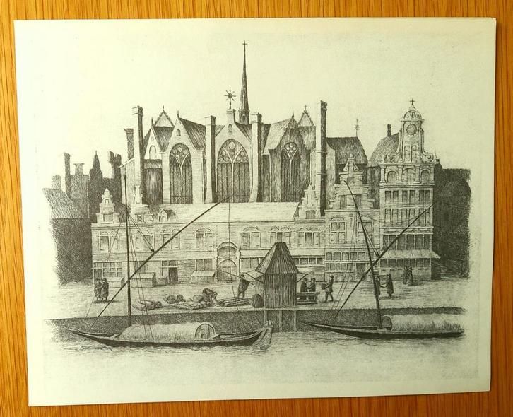 Mirakel van Amsterdam. Prachtige prent van Valentine Efiong., Verzamelen, Foto's en Prenten, Zo goed als nieuw, Prent, Gebouw