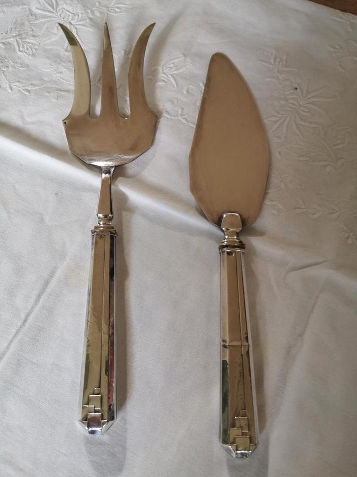 Taart schep en prikker art deco, Antiek en Kunst, Antiek | Bestek, Ophalen of Verzenden