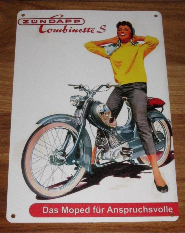 ZUNDAPP : Metalen Bord Brommer - Model Zundapp Combinette S, Verzamelen, Merken en Reclamevoorwerpen, Nieuw, Reclamebord, Verzenden