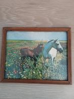 vintage houten kader met prent in paarden, Ophalen of Verzenden, Zo goed als nieuw