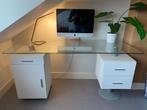 Bureau met glazen blad, Huis en Inrichting, Bureaus, Ophalen, Zo goed als nieuw