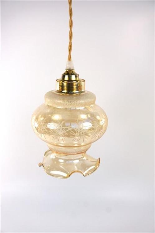 Vintage glazen lampenkap - geschulpt - bewerkt, Huis en Inrichting, Lampen | Lampenkappen, Zo goed als nieuw, Minder dan 25 cm