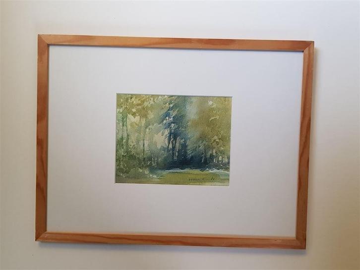 Hans Emmelkamp, aquarel bosgezicht, gesigneerd, Antiek en Kunst, Kunst | Schilderijen | Klassiek, Ophalen of Verzenden