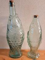 2x Vintage Vis Karaffen / Flessen karaf fles vissen vaas, Ophalen of Verzenden, Minder dan 50 cm, Groen, Glas