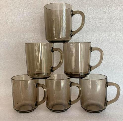 6 vintage rookglas mokken Arcopal France, Huis en Inrichting, Keuken | Servies, Zo goed als nieuw, Glas of Glazen, Overige stijlen