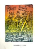 Ex libris  Emile Gommers Michael Jepkes, Antiek en Kunst, Kunst | Etsen en Gravures, Ophalen of Verzenden