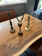 Vintage Messing Kandelaars - Set van 3, Gebruikt, Ophalen of Verzenden, Bruin, Brons of Koper