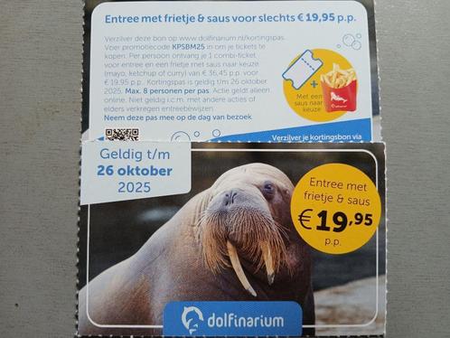 kortingskaart Dolfinarium Harderwijk 60 jaar, Tickets en Kaartjes, Kortingen en Cadeaubonnen, Drie personen of meer, Overige typen