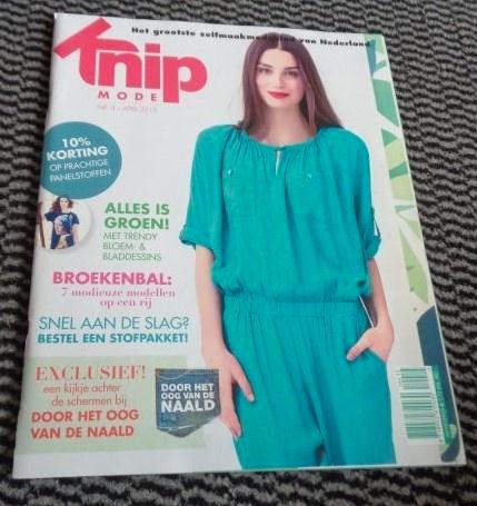 Knipmode nummer 4 april 2015 met oa. jumpsuit, tuinbroek, Hobby en Vrije tijd, Kledingpatronen, Zo goed als nieuw, Vrouw, Knipmode