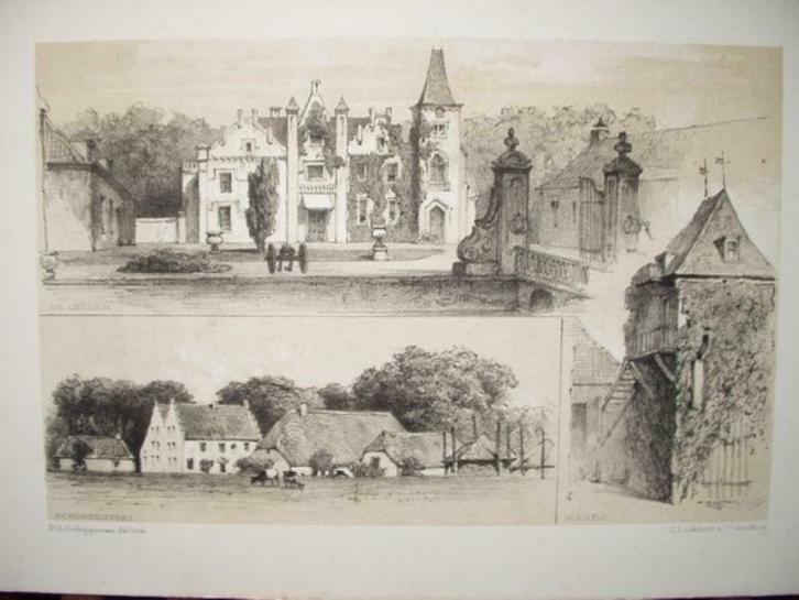 15 / Kasteel de Gelder /Boerderij Scherpenzeel /Rande 1876, Antiek en Kunst, Kunst | Litho's en Zeefdrukken, Ophalen of Verzenden