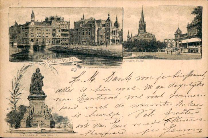 Amsterdam - Leidscheplein - Vondelpark - Vondel, Verzamelen, Ansichtkaarten | Nederland, Gelopen, Noord-Holland, Voor 1920, Ophalen of Verzenden