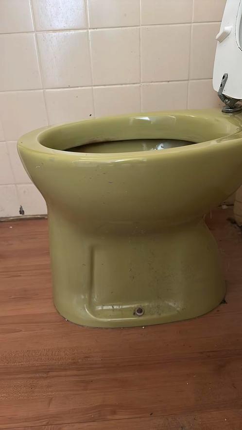 Vintage 1960-1979 groene toiletpot en fonteintje, Doe-het-zelf en Verbouw, Sanitair, Gebruikt, Toilet, Steen, Ophalen of Verzenden