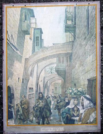 Oude schoolplaat met oud straatje in Jeruzalem beschikbaar voor biedingen