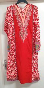 Rood wit katoen jurk tuniek Indiase kurta kamiz geborduurde, Ophalen of Verzenden, Gedragen, Maat 38/40 (M), Rood