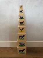 Houten blokken speelgoed toren met 4 verschillende dieren, Overige typen, Gebruikt, Ophalen of Verzenden